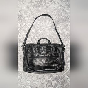 Vintage Black Leather Briefcase Bag Adjustable Strap Pen Organizer Expandable